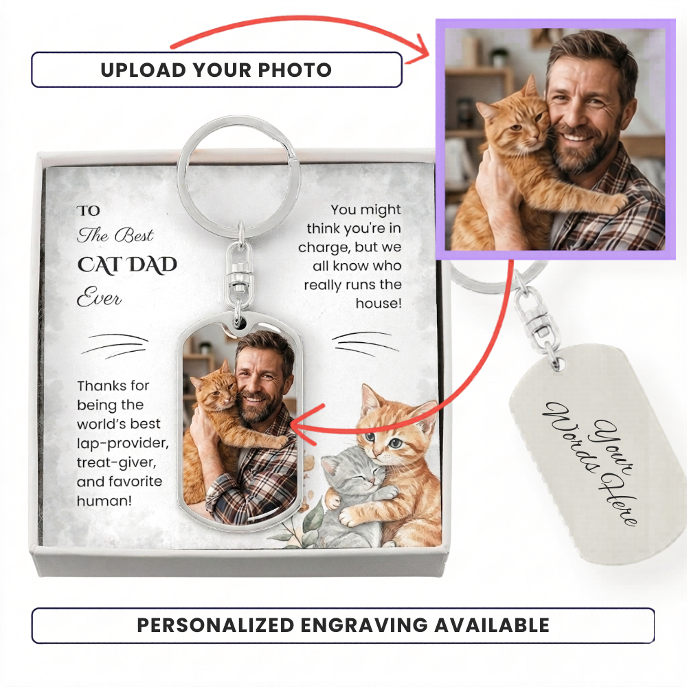 Best Cat Dad Ever Personalized Photo Keychain | Custom Gift for Cat Dad