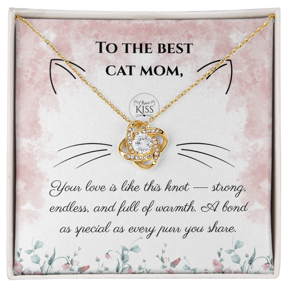 Cat Mom Love Knot Necklace – Cat Lover Gift for Women | Yellow & White Gold Options
