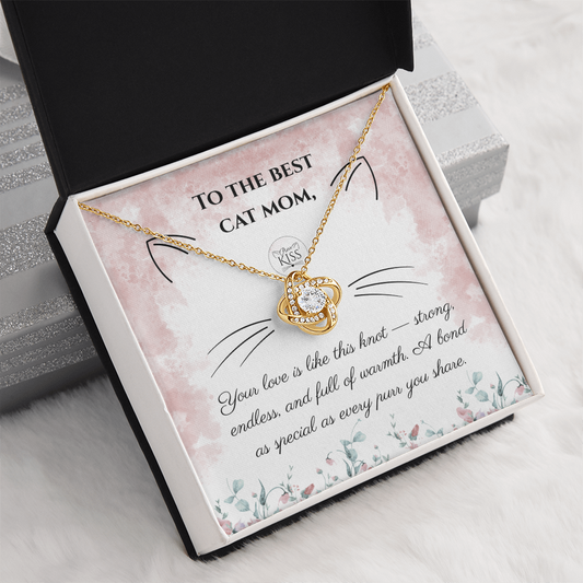 Cat Mom Love Knot Necklace – Cat Lover Gift for Women | Yellow & White Gold Options