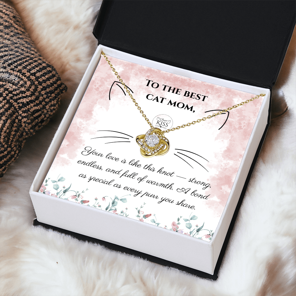 Cat Mom Love Knot Necklace – Cat Lover Gift for Women | Yellow & White Gold Options