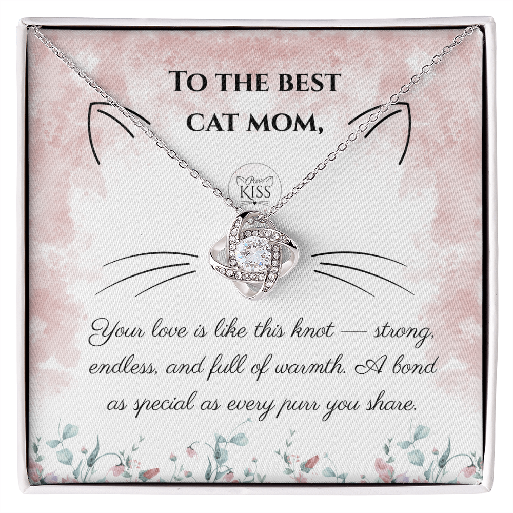 Cat Mom Love Knot Necklace – Cat Lover Gift for Women | Yellow & White Gold Options