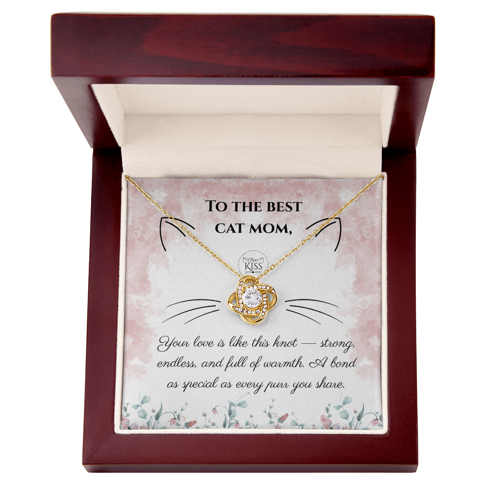 Cat Mom Love Knot Necklace – Cat Lover Gift for Women | Yellow & White Gold Options