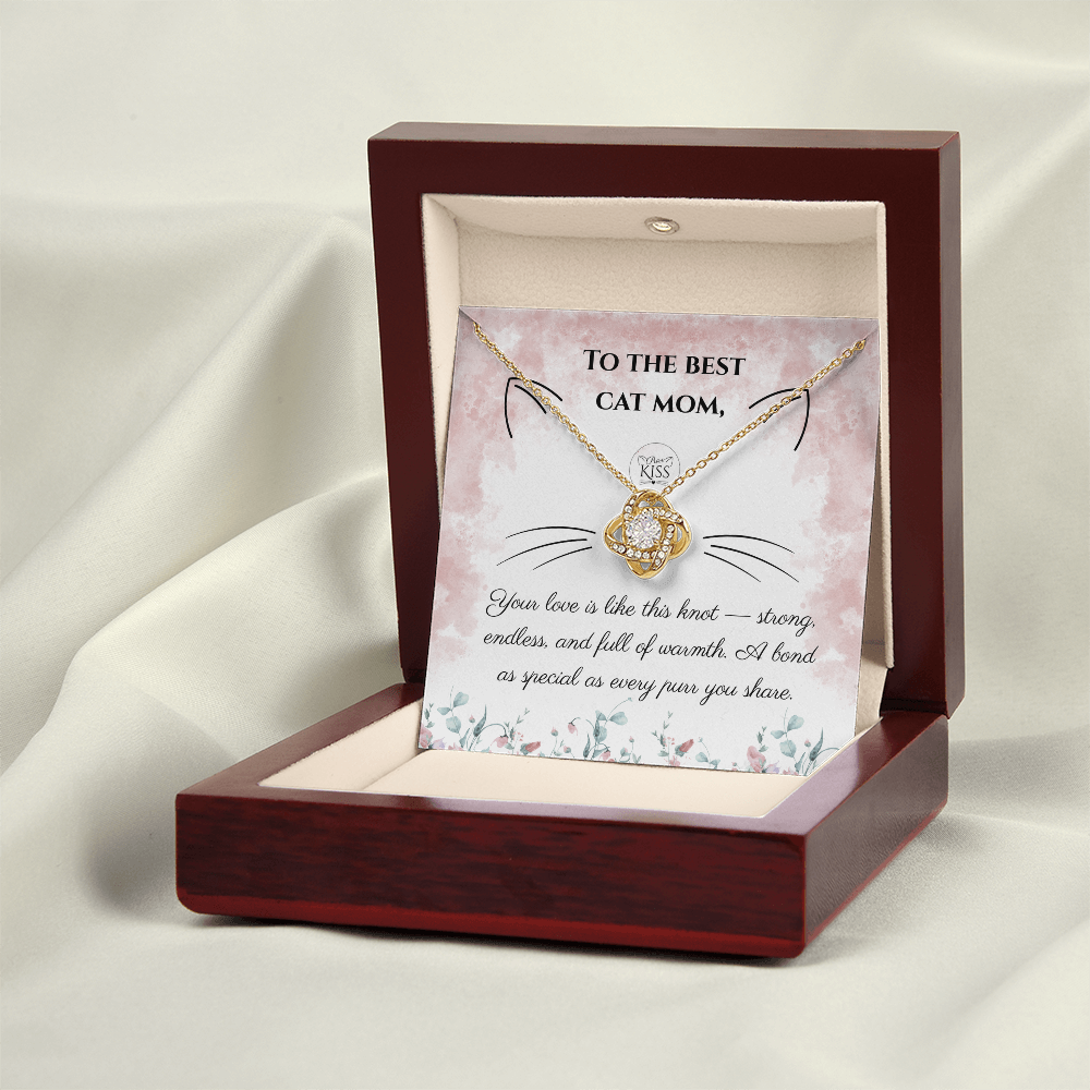 Cat Mom Love Knot Necklace – Cat Lover Gift for Women | Yellow & White Gold Options