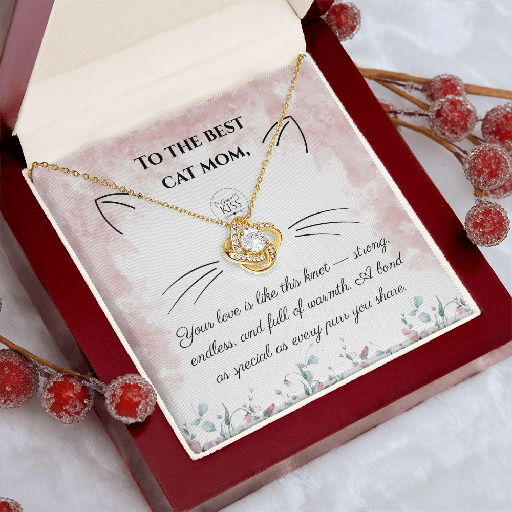 Cat Mom Love Knot Necklace – Cat Lover Gift for Women | Yellow & White Gold Options
