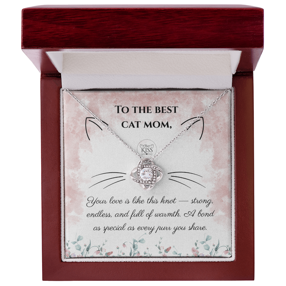 Cat Mom Love Knot Necklace – Cat Lover Gift for Women | Yellow & White Gold Options