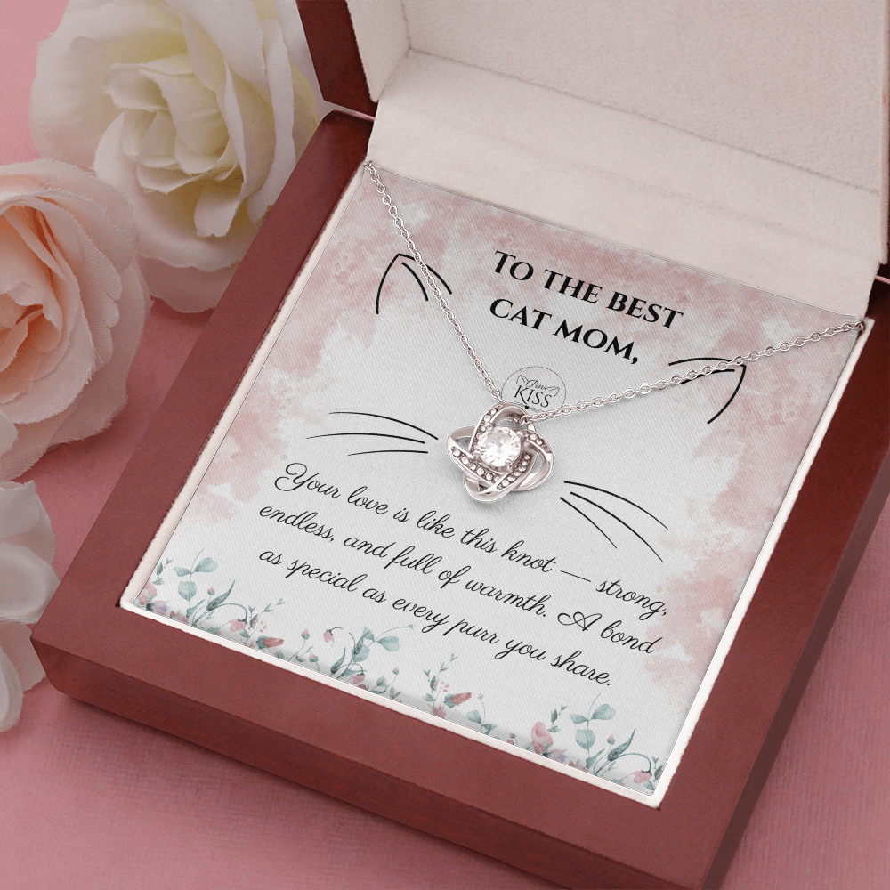 Cat Mom Love Knot Necklace – Cat Lover Gift for Women | Yellow & White Gold Options