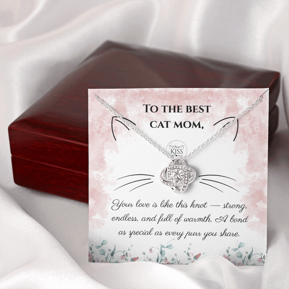 Cat Mom Love Knot Necklace – Cat Lover Gift for Women | Yellow & White Gold Options