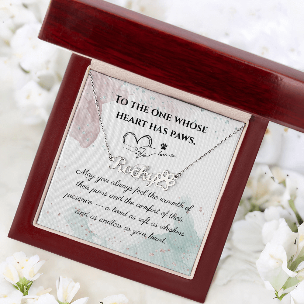 Personalized Paw Print Name Necklace – Custom Cat Lover Gift