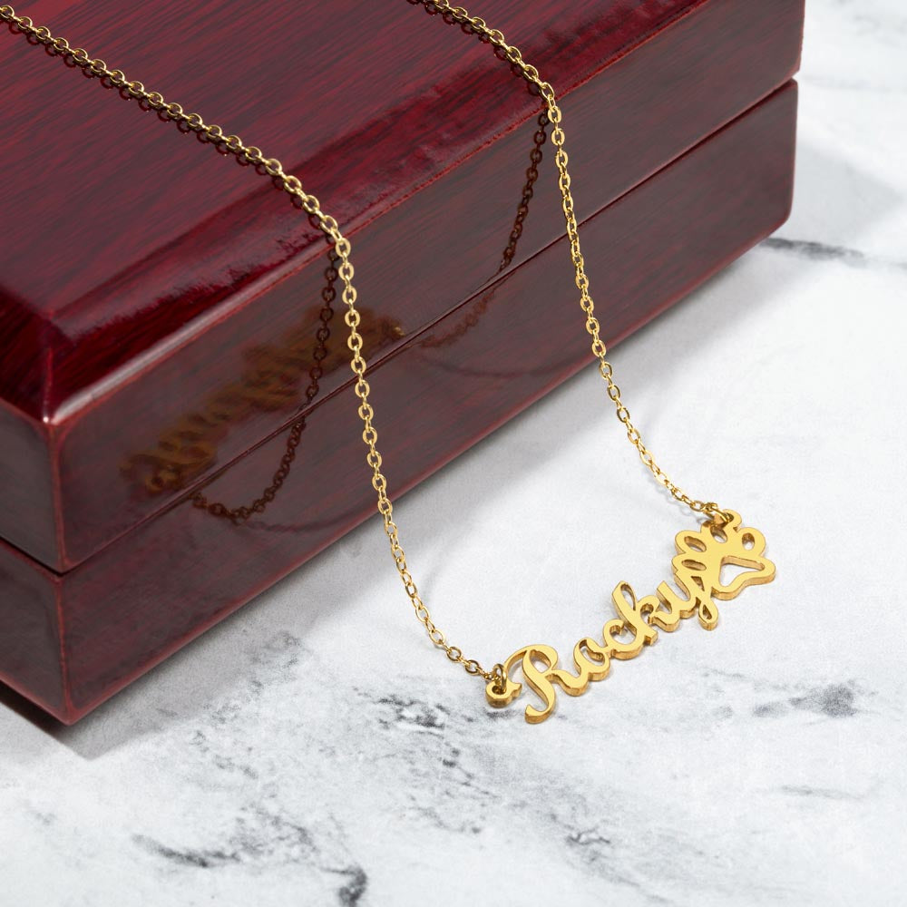 Personalized Paw Print Name Necklace – Custom Cat Lover Gift