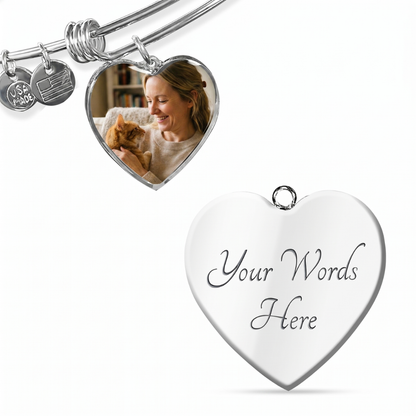 Custom Photo Heart Bangle for Cat Moms