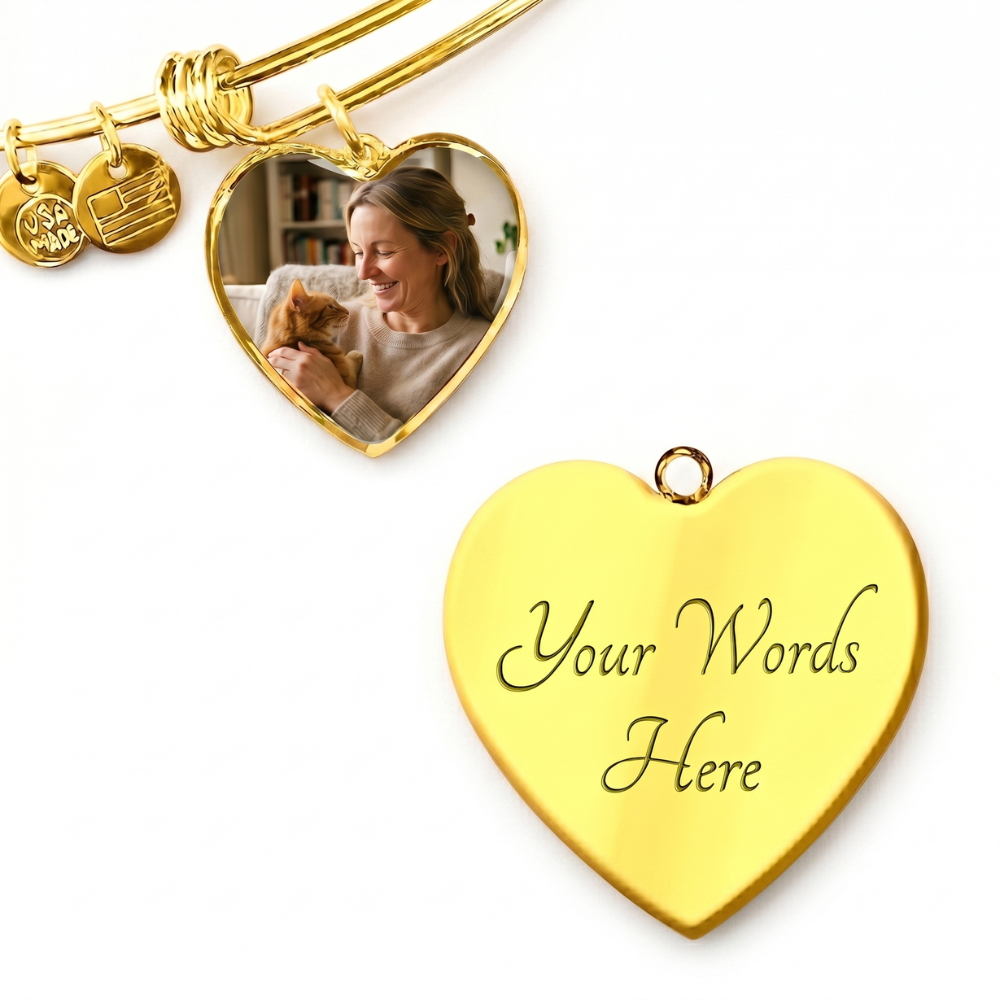 Custom Photo Heart Bangle for Cat Moms