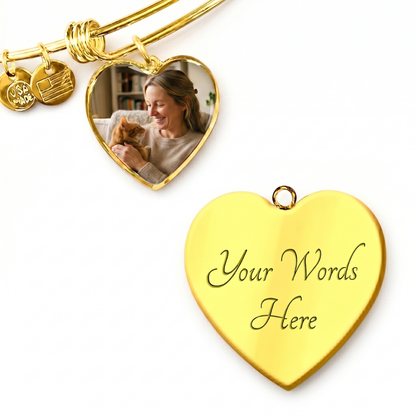 Custom Photo Heart Bangle for Cat Moms