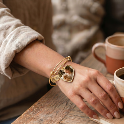 Custom Photo Heart Bangle for Cat Moms
