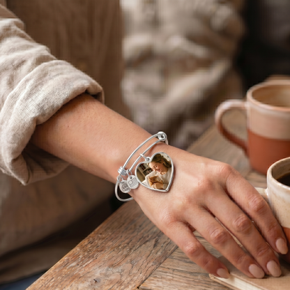 Custom Photo Heart Bangle for Cat Moms