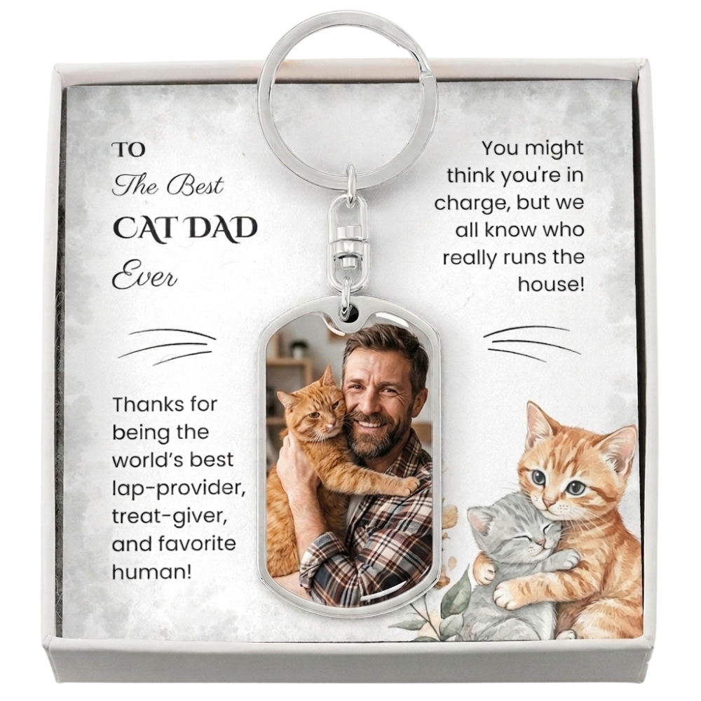 Best Cat Dad Ever Personalized Photo Keychain | Custom Gift for Cat Dad