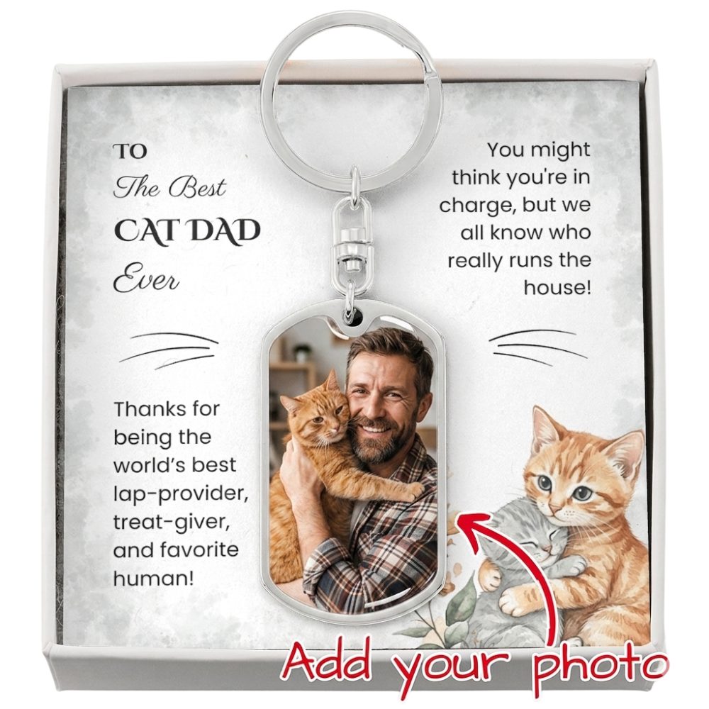 Best Cat Dad Ever Personalized Photo Keychain | Custom Gift for Cat Dad