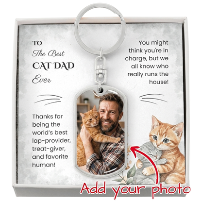 Best Cat Dad Ever Personalized Photo Keychain | Custom Gift for Cat Dad