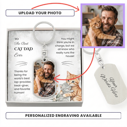 Best Cat Dad Ever Personalized Photo Keychain | Custom Gift for Cat Dad
