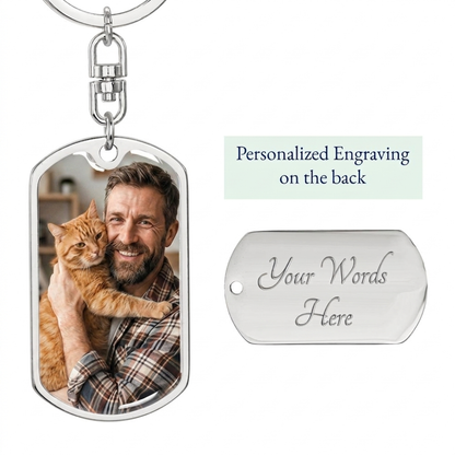 Best Cat Dad Ever Personalized Photo Keychain | Custom Gift for Cat Dad