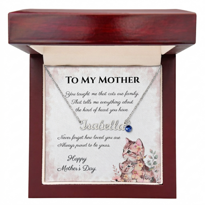 To My Mother Custom Name Necklace with Birthstone | Cat Lover Mother's Day Gift