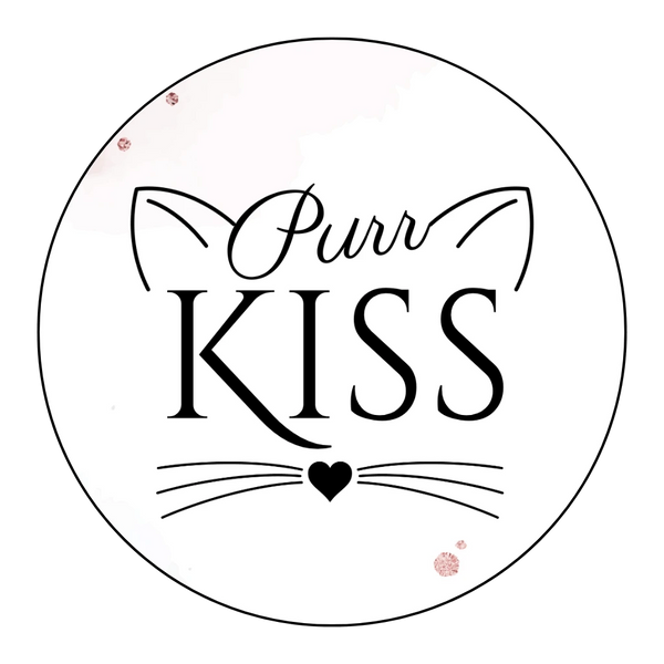 PurrKiss logo with cat ears, whiskers, and a heart-shaped nose.