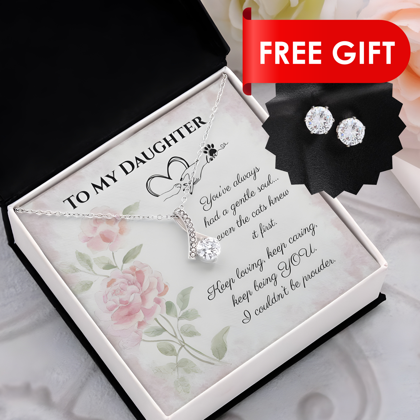 To My Daughter Alluring Beauty Necklace & Earring Set – Daughter Gift for Cat Lovers & Cat Moms