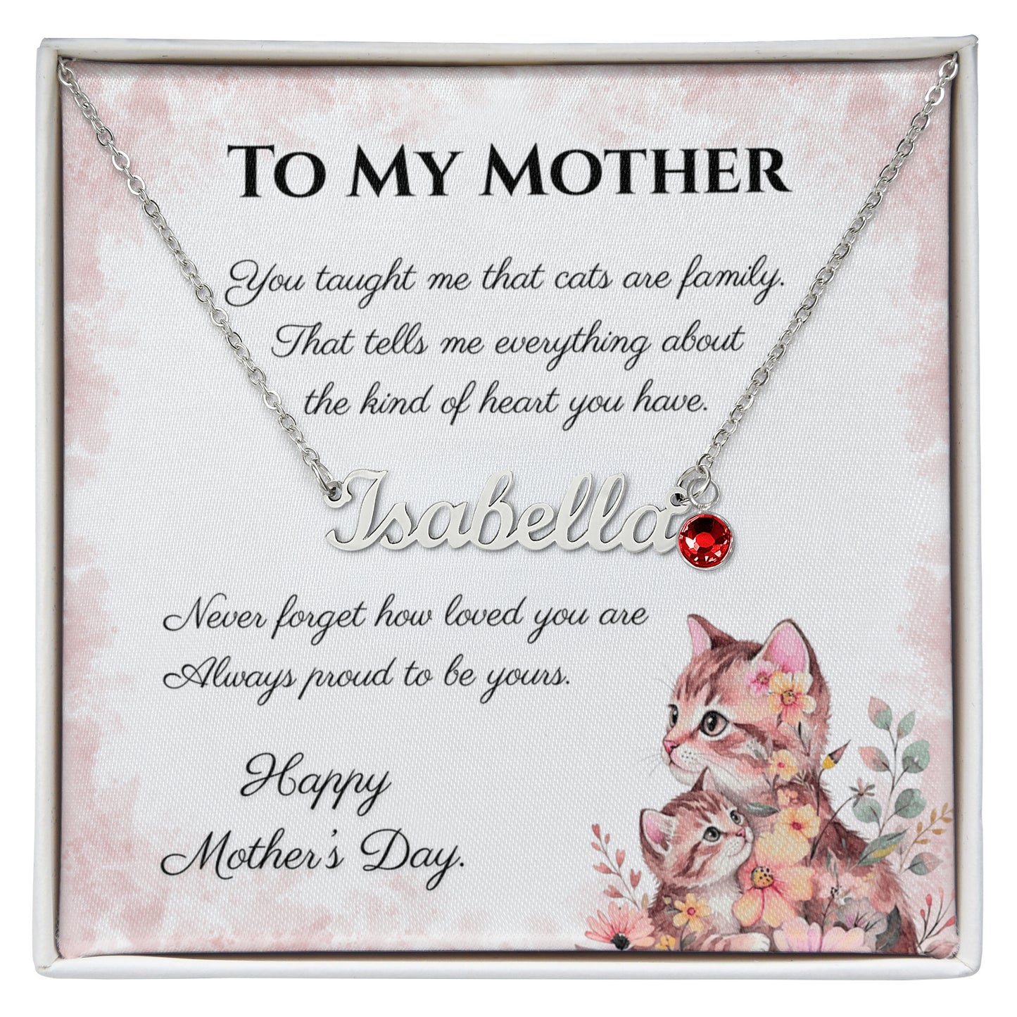 To My Mother Custom Name Necklace with Birthstone | Cat Lover Mother's Day Gift