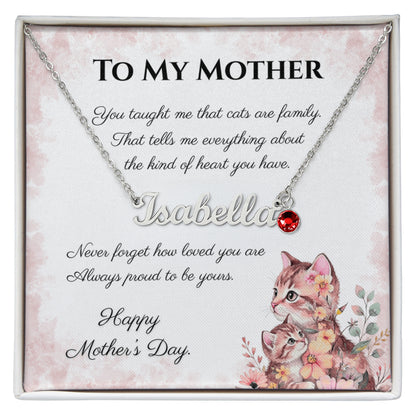 To My Mother Custom Name Necklace with Birthstone | Cat Lover Mother's Day Gift