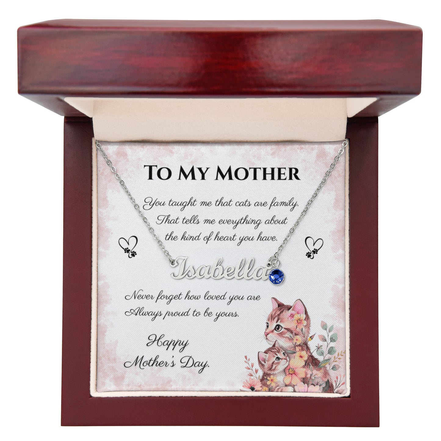 To My Mother – Always Proud Custom Name Necklace with Birthstone | Mother's Day Gift for Cat Moms