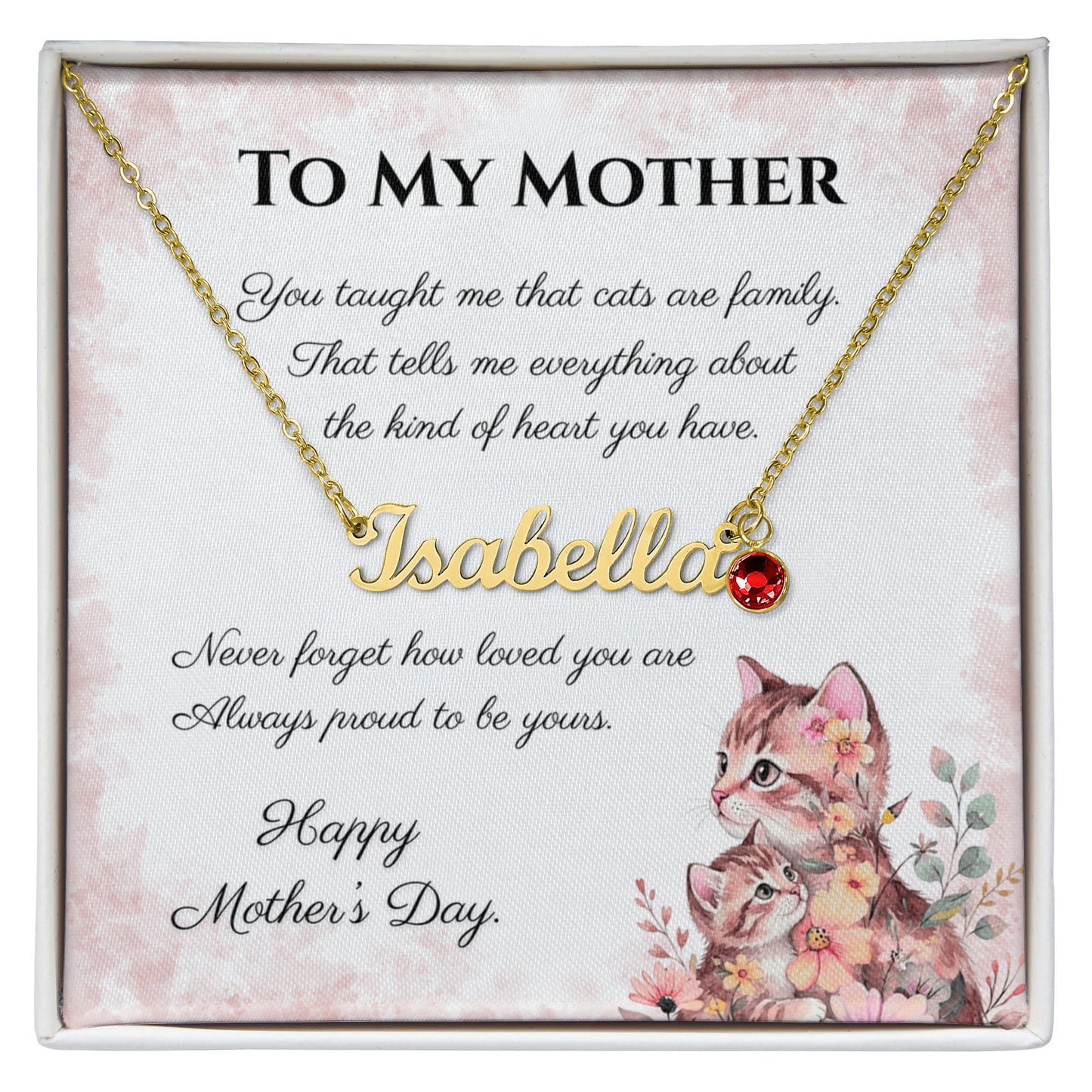 To My Mother Custom Name Necklace with Birthstone | Cat Lover Mother's Day Gift