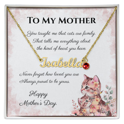 To My Mother Custom Name Necklace with Birthstone | Cat Lover Mother's Day Gift