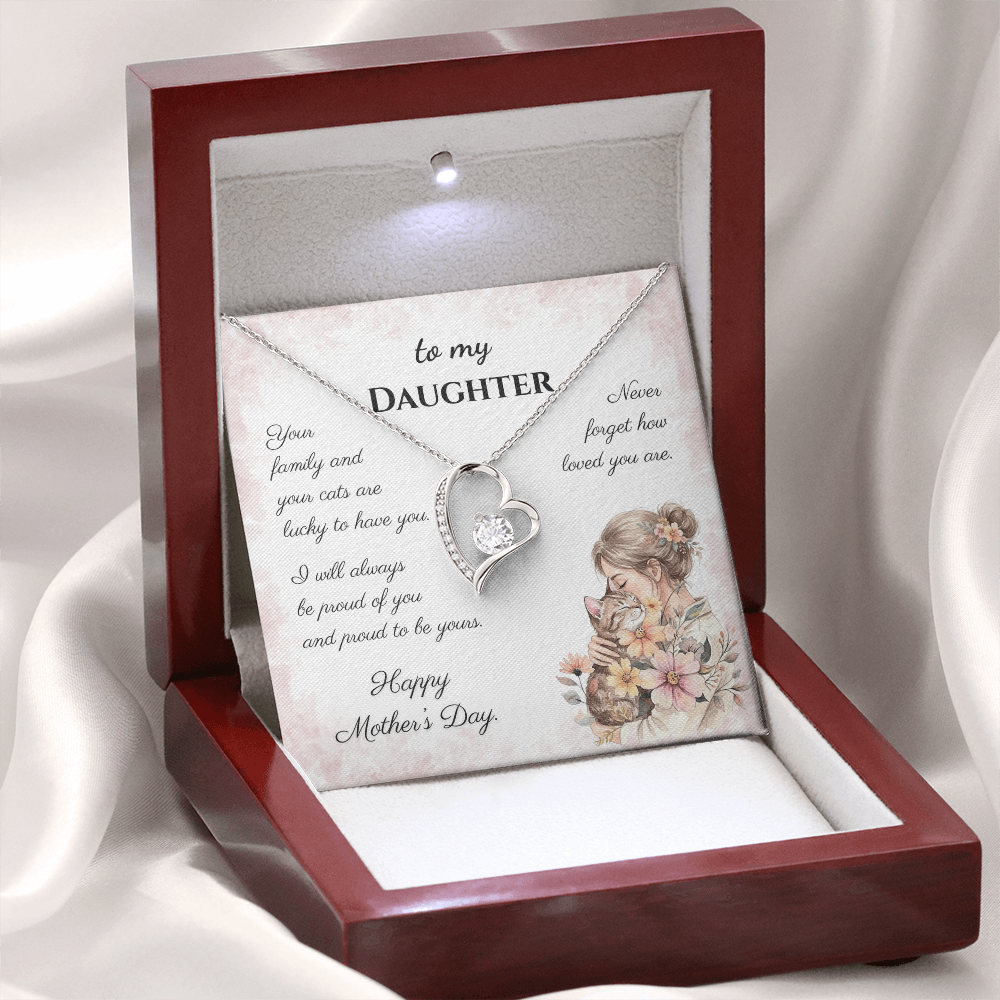 To My Daughter – Forever Proud Forever Love Necklace | Mother's Day Gift for Cat Lovers