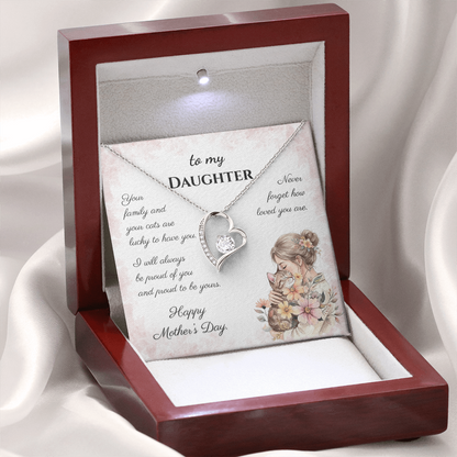 To My Daughter – Forever Proud Forever Love Necklace | Mother's Day Gift for Cat Lovers
