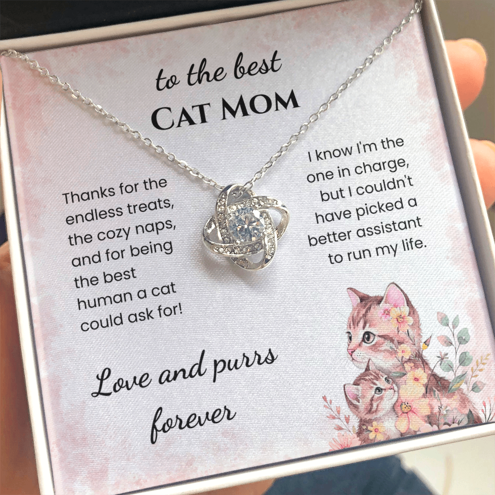 Best Cat Mom Necklace Gift From The Cat | Love Knot Necklace Gift for Cat Moms