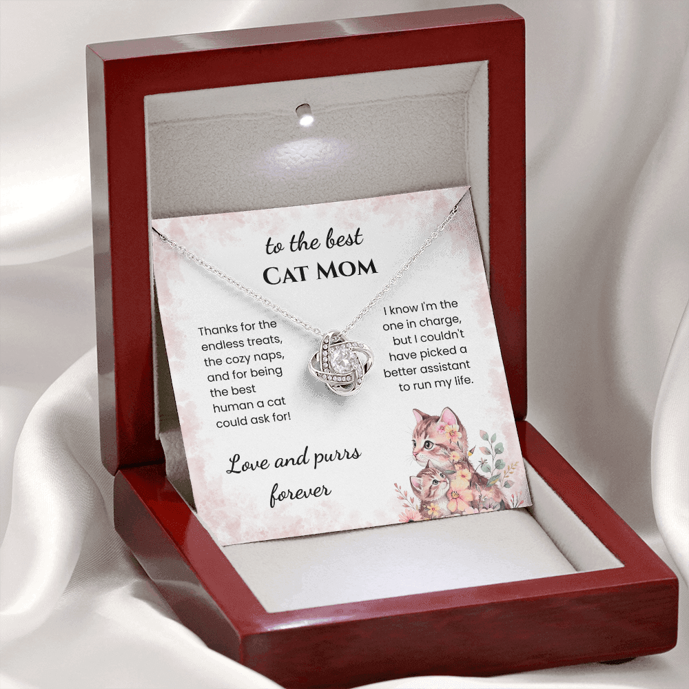 Best Cat Mom Necklace Gift From The Cat | Love Knot Necklace Gift for Cat Moms