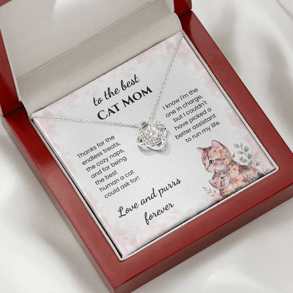 Best Cat Mom Necklace Gift From The Cat | Love Knot Necklace Gift for Cat Moms