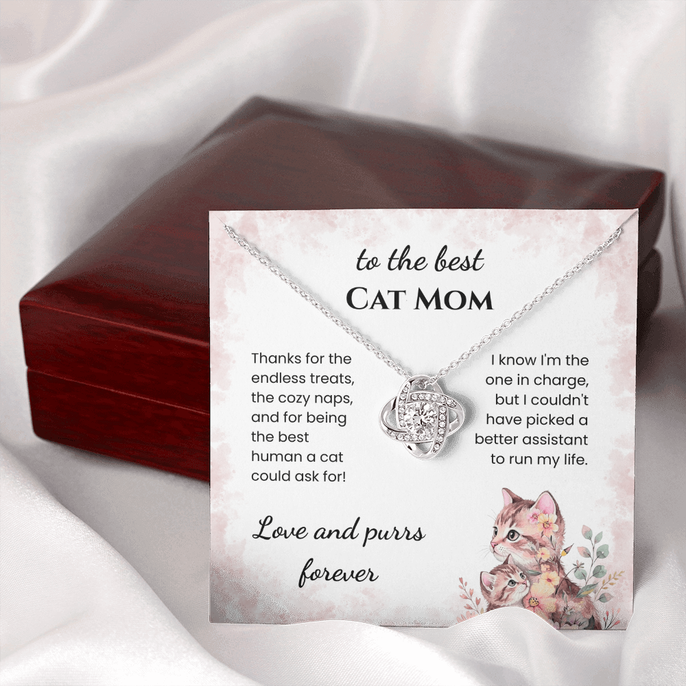 Best Cat Mom Necklace Gift From The Cat | Love Knot Necklace Gift for Cat Moms