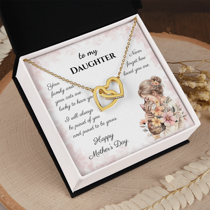 To My Daughter – Forever Proud Interlocking Hearts Necklace | Mother's Day Gift for Cat Lovers