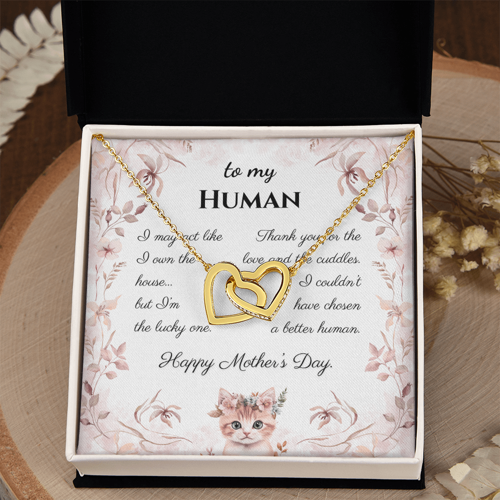 To My Human – Forever Loved Interlocking Hearts Necklace | Mother's Day Gift from the Cat for Cat Moms