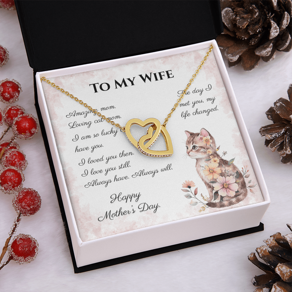 To My Wife – Always Yours Interlocking Hearts Necklace | Mother's Day Gift for Cat Moms
