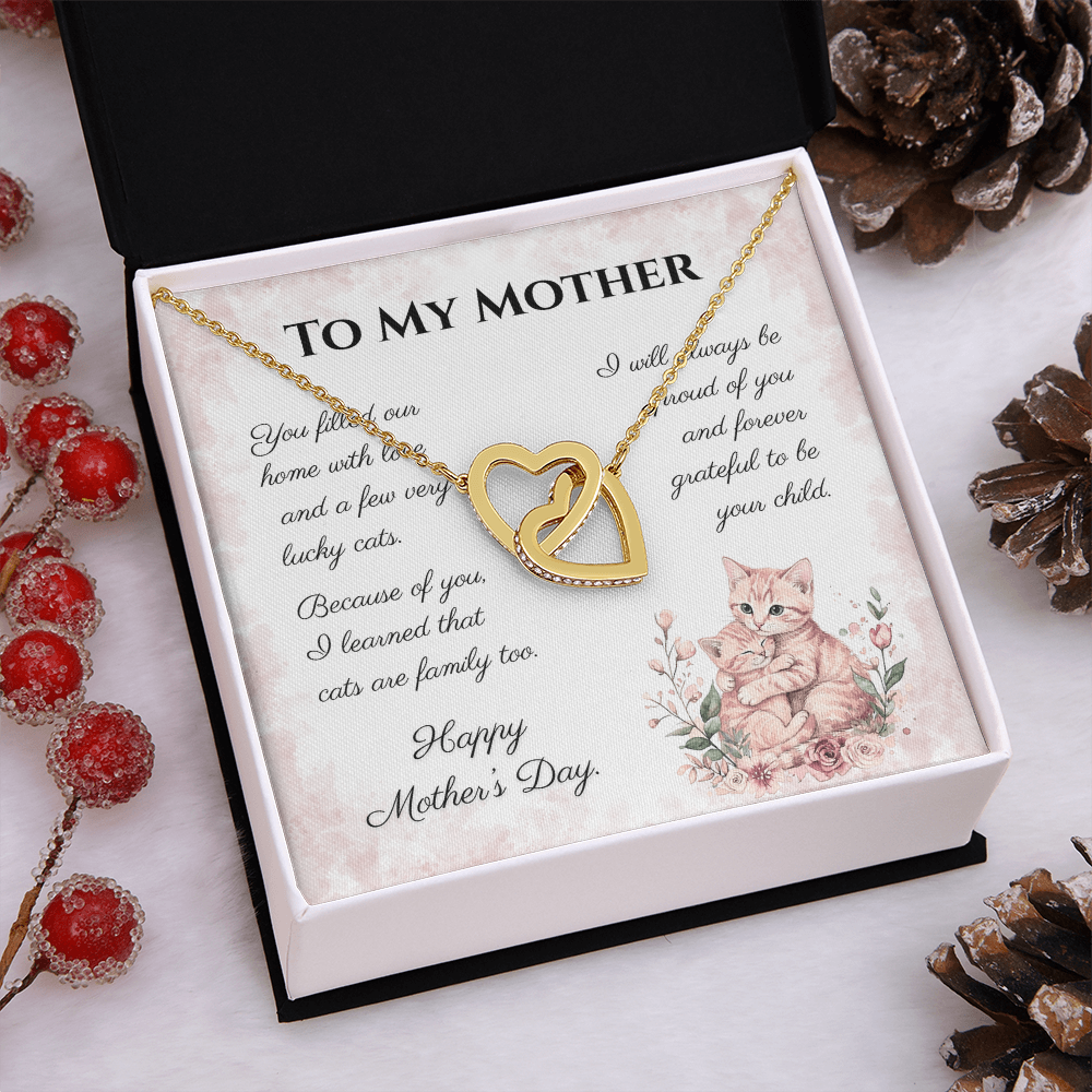 To My Mother – Forever Grateful Interlocking Hearts Necklace | Mother's Day Gift for Cat Moms