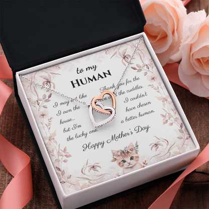 To My Human – Forever Loved Interlocking Hearts Necklace | Mother's Day Gift from the Cat for Cat Moms