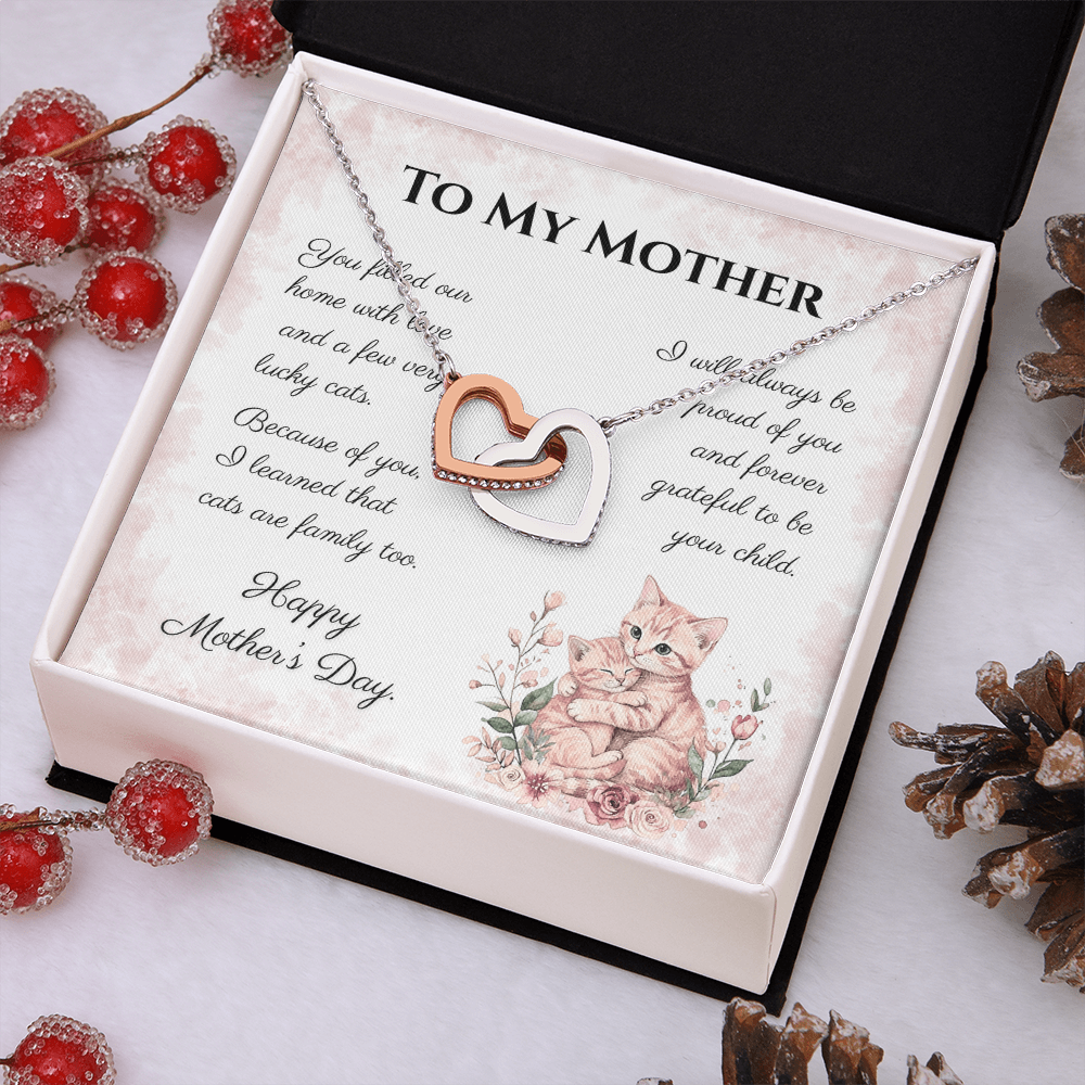 To My Mother – Forever Grateful Interlocking Hearts Necklace | Mother's Day Gift for Cat Moms