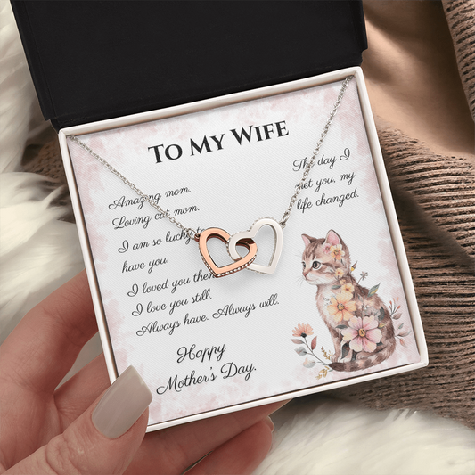 To My Wife – Always Yours Interlocking Hearts Necklace | Mother's Day Gift for Cat Moms