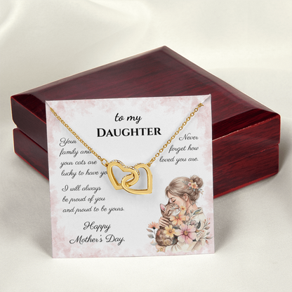 To My Daughter – Forever Proud Interlocking Hearts Necklace | Mother's Day Gift for Cat Lovers
