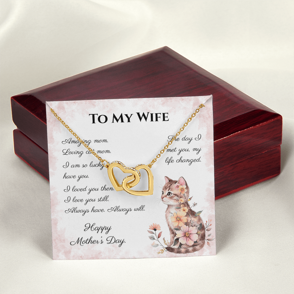 To My Wife – Always Yours Interlocking Hearts Necklace | Mother's Day Gift for Cat Moms