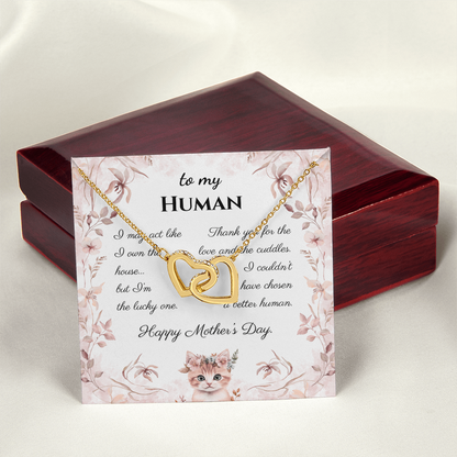 To My Human – Forever Loved Interlocking Hearts Necklace | Mother's Day Gift from the Cat for Cat Moms
