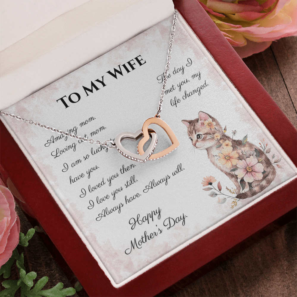 To My Wife – Always Yours Interlocking Hearts Necklace | Mother's Day Gift for Cat Moms