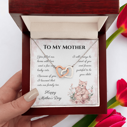 To My Mother – Forever Grateful Interlocking Hearts Necklace | Mother's Day Gift for Cat Moms